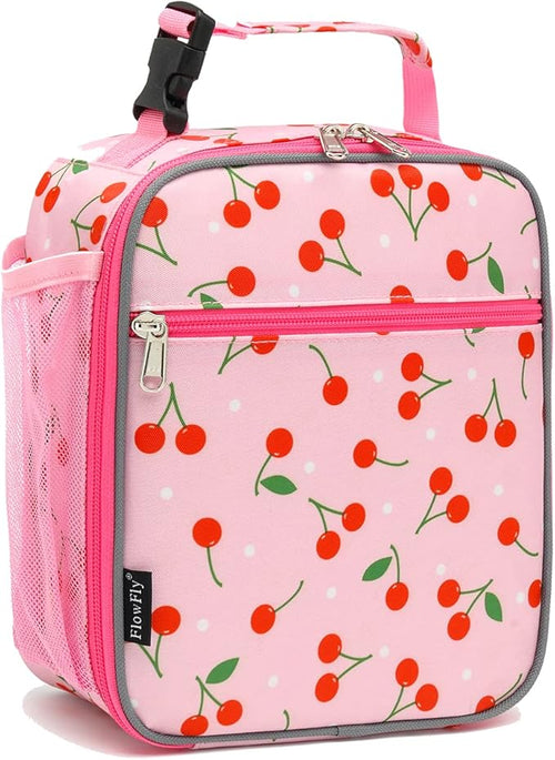 FlowFly Kids Lunch box Insulated Soft Bag Mini Cooler Back to School Thermal Meal Tote Kit for Girls, Boys, Cherry