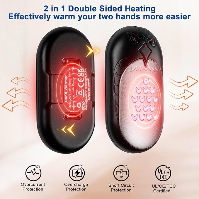 MAKINO Hand Warmers Rechargeable 2 Pack 20Hrs Long Heating 6000mah Electric Portable Pockets Handwarmers Reusable USB Heater for Outdoor Camping Hunting Golf Raynauds Women Men