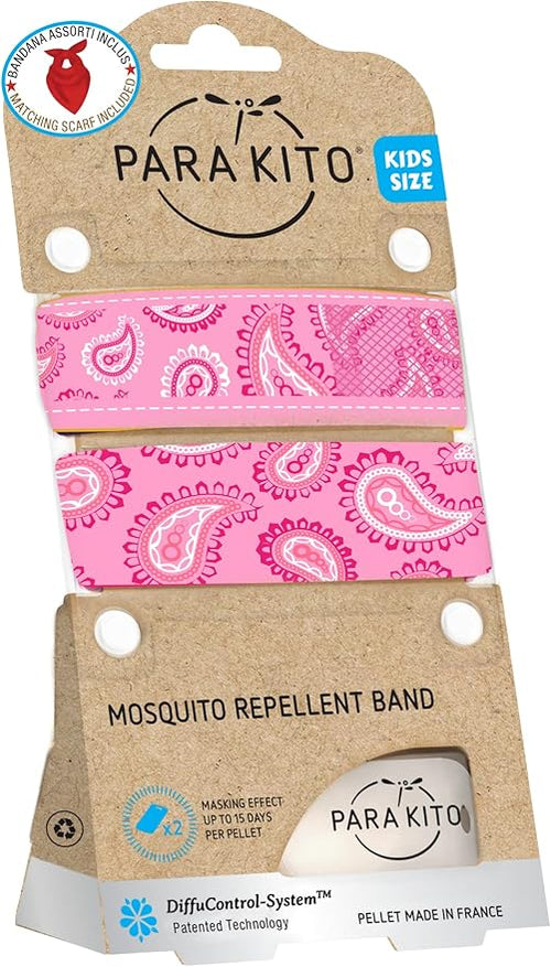 PARA'KITO Mosquito Repellent Bundle - Kids Insect Protection Bracelet + Bandana | Waterproof & DEET-Free Bug Spray Alternative for Hiking, Camping Accessories, Summer Vacation Essentials (Pink)