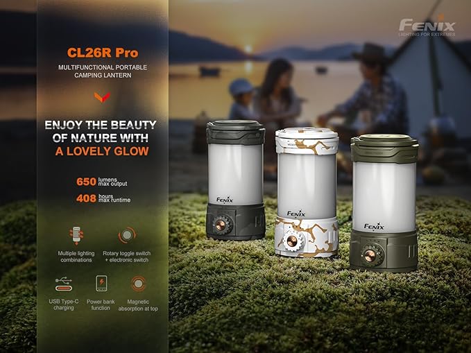 Fenix CL26R Pro 650 Lumen USB Rechargeable White/red Output Camping Lantern/Work Light, Rechargeable Battery with EdisonBright Charging Cable (Gray Camo)