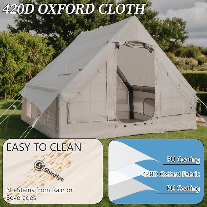 Inflatable Tent for Camping Large Blow Up Tents Glamping 4-8 Person House 4 Season Air with Pump Easy Set up Waterproof Outdoor Oxford