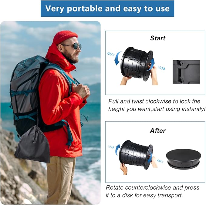 Retractable Portable Toilet, Adjustable Height Foldiing Toilet with Lid, Portable Travel Toilet for Adults Kids, for Car/Camping/Hiking/Fishing/Long Trips/Beach, Essential for Outdoor Travel