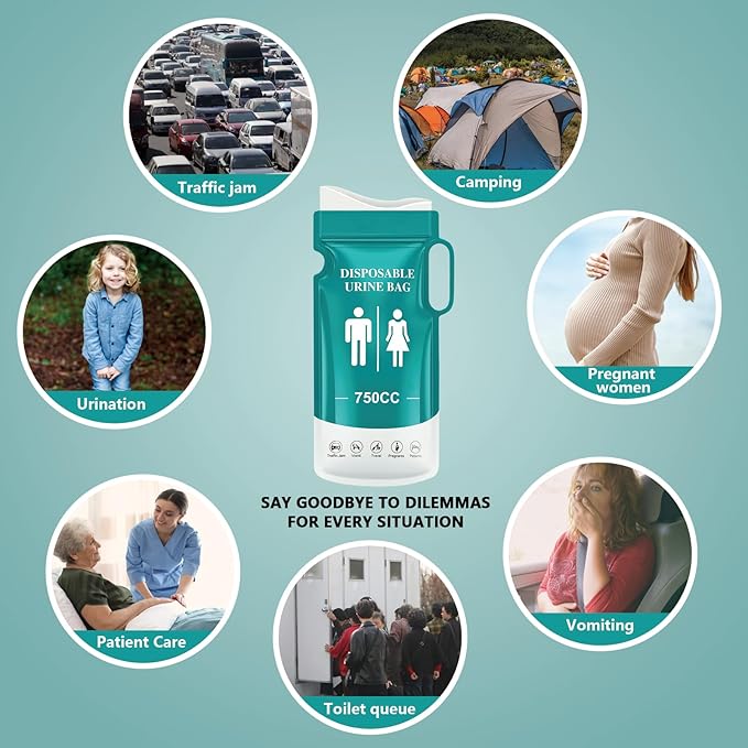 Emergency Portable Urine Bag, 12/24 PCS Travel Urinal Bag for Women/Men, 800ML Disposable Urine Bag Suitable Pee Bags for Travel for Camping, Traffic Jams, Pregnant Women, Children, Patients