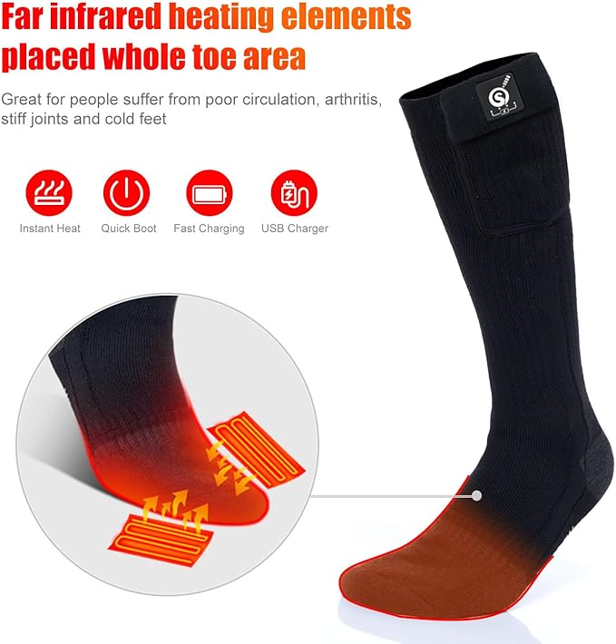 SNOW DEER Heated Socks for Men & Women Battery Socks Powered Thermal Ski Socks Winter Foot Warmer with Temperature Control Long Socks for Skiing Hiking Hunting Motorcycling Riding