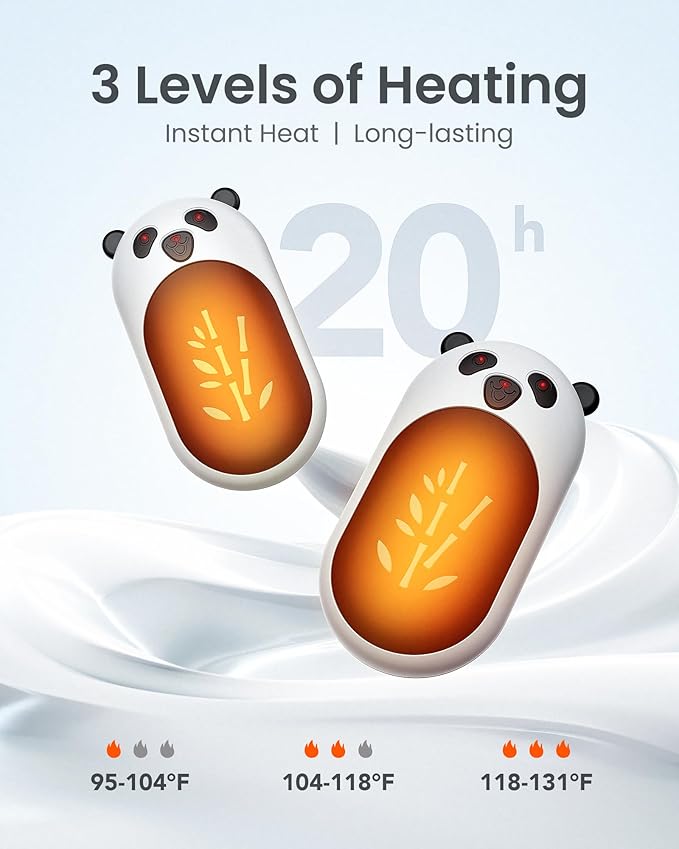 Hand Warmers Rechargeable 2 Pack, 6000mAh Electric Hand Warmer Reusable, 20Hrs Long Heating, Portable Pocket Heater Handwarmer for Women Men, Outdoor Camping, Hunting Gear