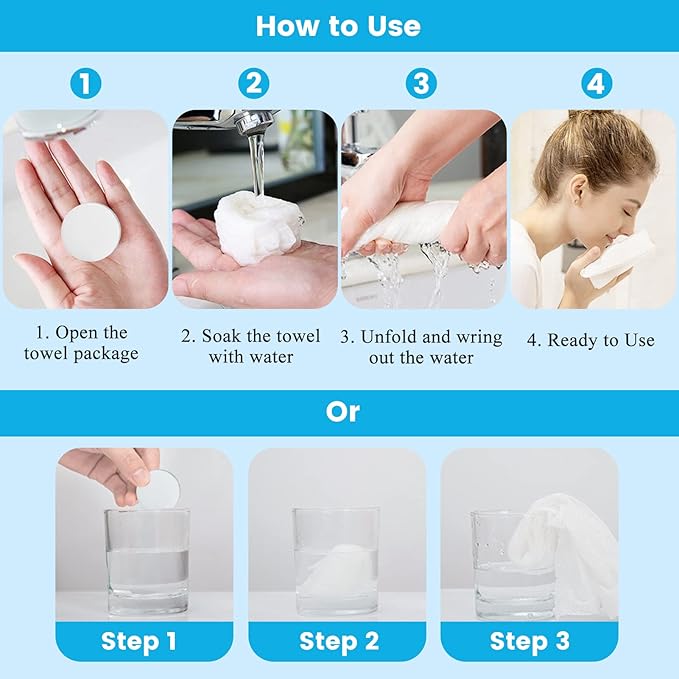 100 Pieces Compressed Towels Tablets, Portable Disposable Cotton Hypoallergenic Dehydrated Expandable Compressed Face Towels Travel Washcloths Coin Tissues for Home Beauty and Outdoors Hiking Camping