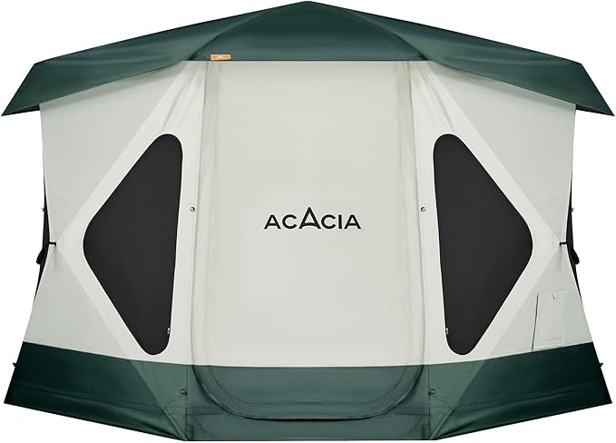 ACACIA Camping Tent, Pop Up Camping Tent with 8 Windows and Footprint, Waterproof Windproof Easy Setup Hub Tent for Family Camping, Hiking and Glamping