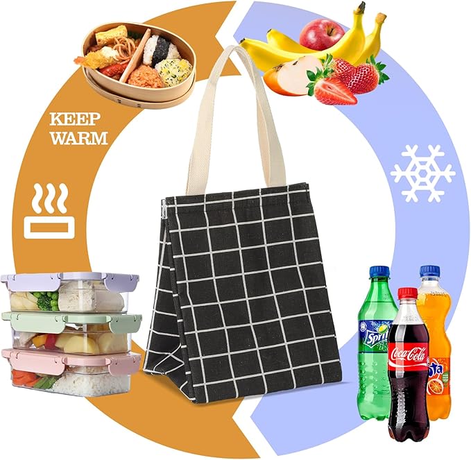 Berlune 10 Pcs Insulated Lunch Bag Bulk 8.3 x 6.7 x 10.24 Inch Reusable Portable Lunch Tote with Aluminum Foil Thermal Cooler Bag for Kids Women Men Office School Picnic, 10 Styles