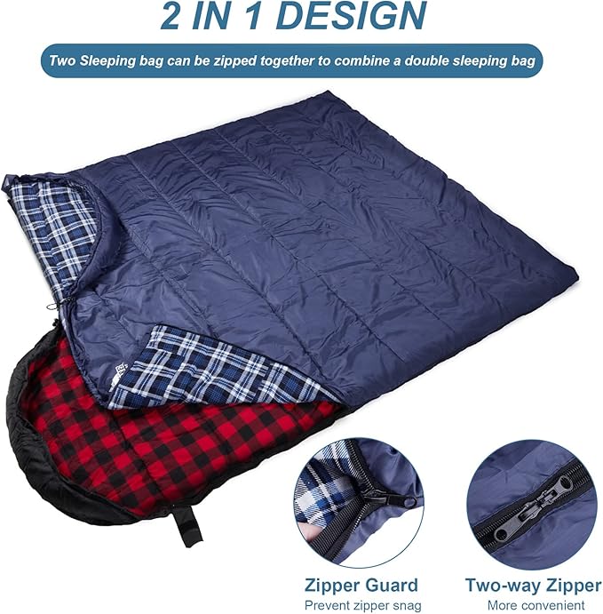 AGEMORE Cotton Flannel Sleeping Bag for Adults, Lightweight XXL Cotton Sleeping Bag for Camping Backpacking or Hiking, Water Resistant 3-4 Season Sleeping bag for Warm & Cool Weather