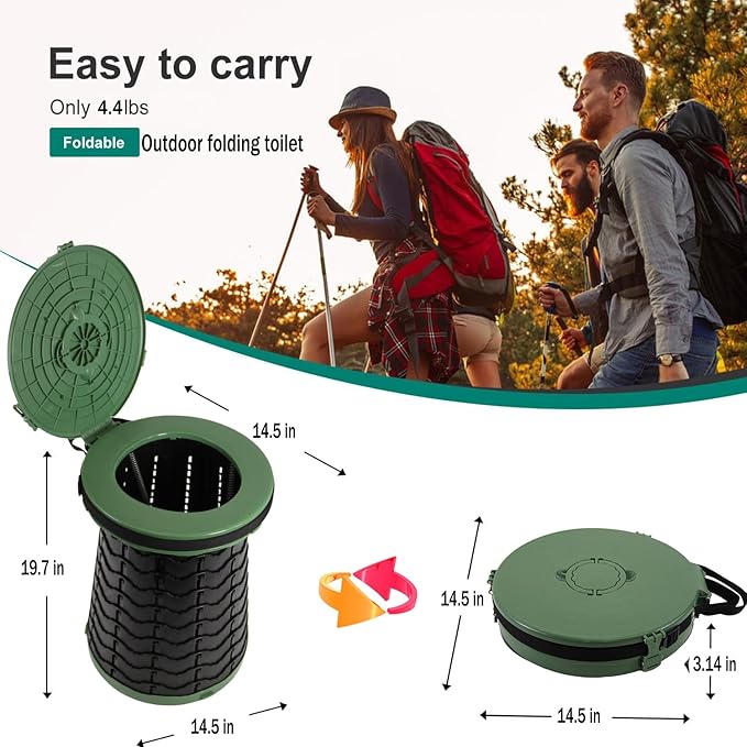 ALEVMOOM 19.7" XXL Portable Toilet for Camping 3-in-1 Travel Stool with Lid Adjustable Waterproof Foldable Collapsible 880Lbs Load Capacity for Traffic Jam/Fishing/Hunting/Hiking/Boating