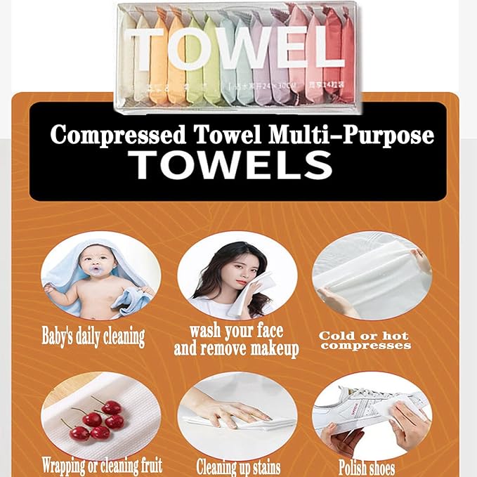 Compressed Towel Tablet Portable Face Towel Washcloth Reusable 56 Pack Wet and Dry Disposable Towel, Baby Towel or Dog Towel Camping Wipes for Travel Hiking Home Beauty (Bag-56)