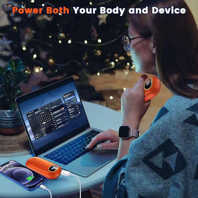 Hand Warmers Rechargeable, 14000mAh Electric Hand Warmer 2 Pack Dual-Sided Heating 17Hrs Warmth Max 131℉ USB-C Portable Pocket Heater for Raynauds, Hunting, Golf, Camping