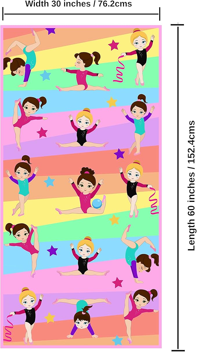 Microfiber Beach Towel for Kids - Thin and Large (30"x60")- Gymnastics -Absorbent, quick dry, sand free, lightweight, blanket- toddler, girls, boys - For Sports, Pool, Picnic, Camping, Travel, Swim