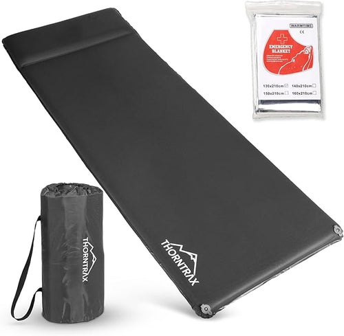 Throntrax Camping Sleeping Pad - Ultralight Camping Mat with Pillow Built-in - 3.1" Thick | Self-Inflating & Suitable for All Seasons - Compact Sleeping Pad for Camping - Grey