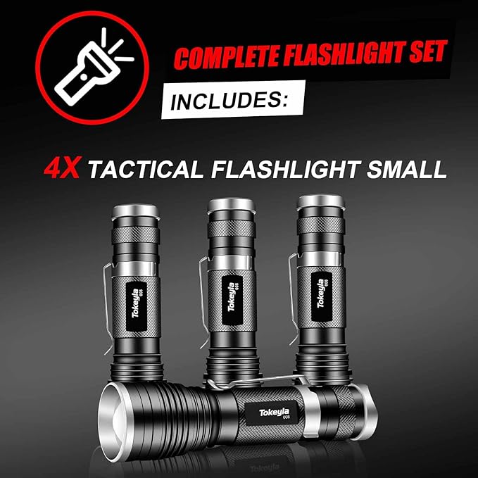 LED Tactical Flashlight Bright,3Modes High Lumens,Zoomable,Everyday Small Flashlights Powerful for Camping Accessory,Emergency,Only Flashlights(4 Pack)