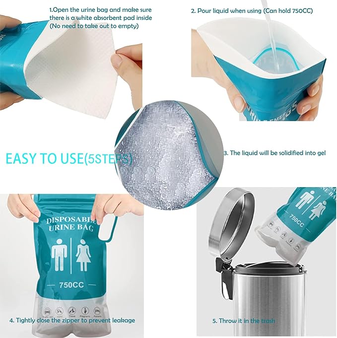Disposable Urine Bags Pee Bags Unisex Urine Bag Vomit Bag for Outdoor Travel Urinal Toilet Traffic Jam Emergency Portable Car for Men Women Kids Children Patient 4PCS
