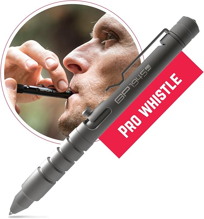 GPCA - GP 1945 Bolt Action Pen PRO, Smart Alternative to a Pen Light, EDC Pen Multitool with Rescue Whistle, Measurement on grip, Survival Gear for Camping, Titanium, Dark