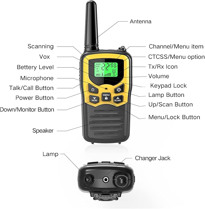 Walkie Talkies for Adults, MOICO Long Range Walkie Talkies for Adults with 22 FRS Channels,Family Walkie Talkie with LED Flashlight VOX LCD Display for Hiking Camping Trip (Yellow,2 Pack)