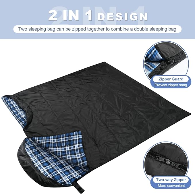 AGEMORE Cotton Flannel Sleeping Bag for Adults, Lightweight XXL Cotton Sleeping Bag for Camping Backpacking or Hiking, Water Resistant 3-4 Season Sleeping bag for Warm & Cool Weather