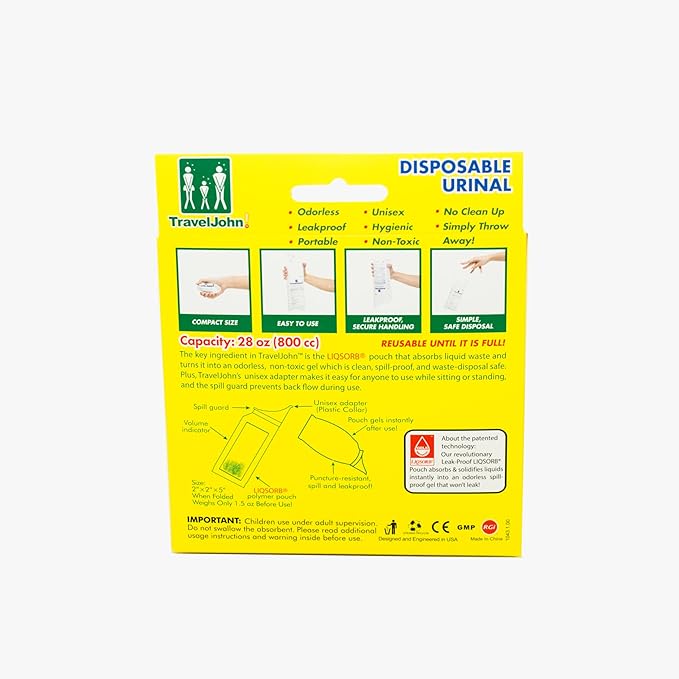 TravelJohn Disposable Urinal for Men, Women & Children 3 units (Pack of 1)