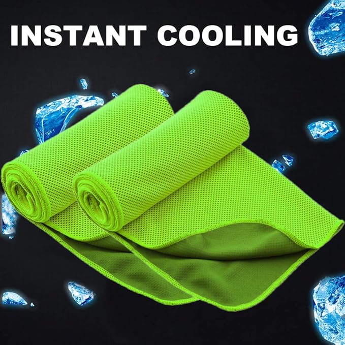 10 Pack Cooling Towels Bulk Microfiber Ice Towel Quick Dry Breathable Chilly Sweat Towel Stay Cool Towel for Neck Face Yoga Gym Workout Running Pilates Beach with Carabin Bag, 40x12'', Green
