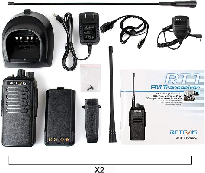 Retevis RT1 Long Range Walkie Talkies,High Power 2 Way Radio with 3000mAh Rechargeable,Emergency Alarm Walkie Talkie for Hunting(2 Pack)