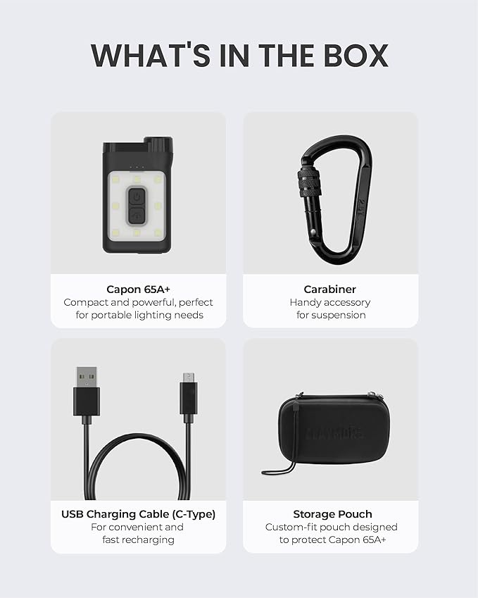 Claymore Capon 65A+ (Black) - LED Rechargeable Clip-On Cap Headlamp, Lightweight Hat Light for Camping, Running, Hiking, Emergency & Industrial Use, Waterproof, USB-C, Up to 19 Hours of Battery Life.