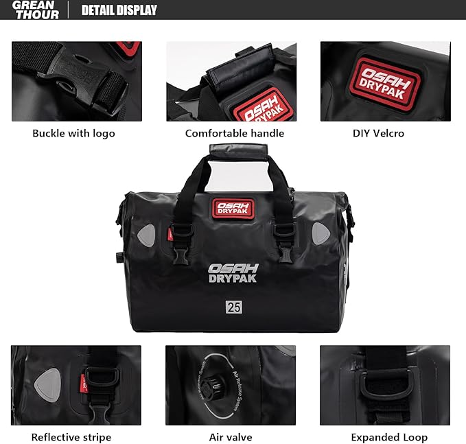 Motorcycle Dry Bag - Waterproof Motorcycle Duffle & Luggage Tail Bag Saddle Bags with Roll Top Closure, Large Storage Space,for Motorcycle Back Seat(Black, 60L)