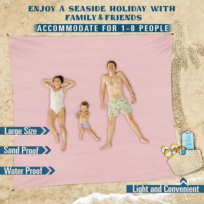 Beach Blanket Sandproof Waterproof 10'×9' 1-8 Adults Oversized,Compact Lightweight Durable Beach Mat for Travel Camping Hiking Picnic Blanket