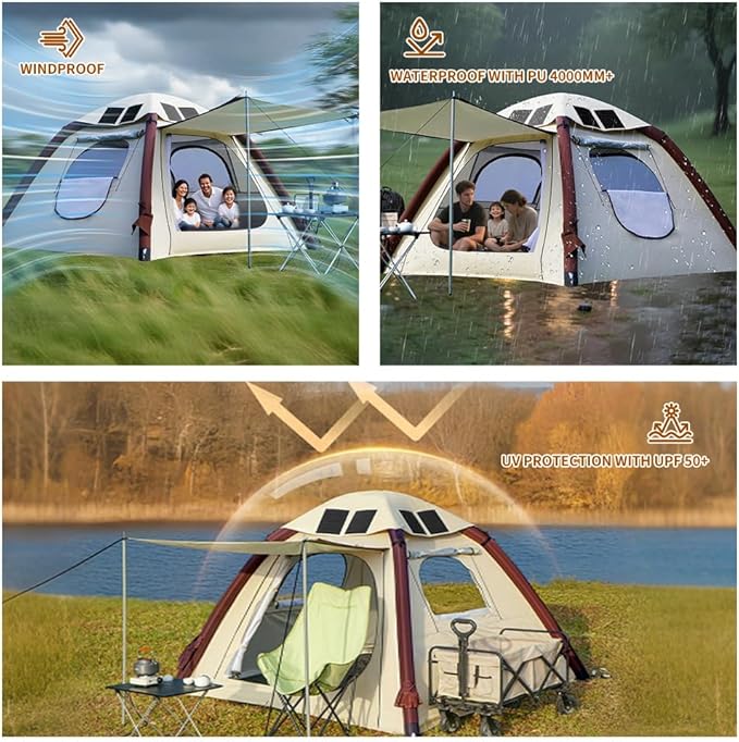 Cow-HQUS Camping Tents 4 Person,3 Minute Easy Set Up Waterproof Tent,Pop Up Tents for Camping, Portable Family Auto-Inflating Instant Tent with Mesh Windows, Large Inflatable Tents for Camping