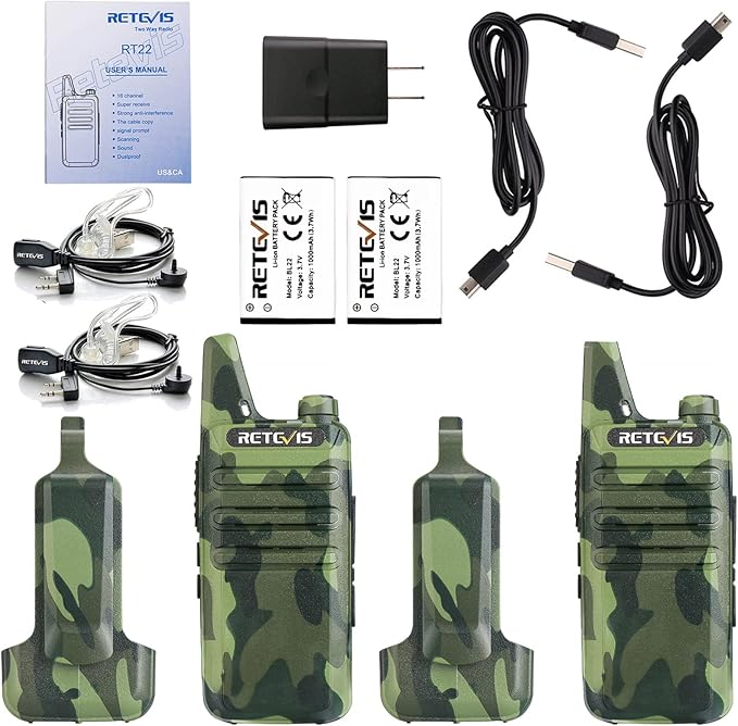 Retevis RT22 Walkie Talkies for Adults, Two Way Radio Long Range Rechargeable, Portable Two-Way Radios, Mini, VOX Handsfree, for Kids Family Camping Hiking Road Trip Adventure (2 Pack, Camouflage)