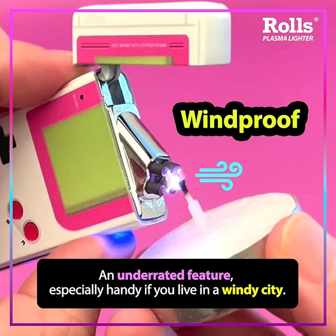Rolls Electric Lighter - USB Rechargeable Cool Lighters - Retro Gamer Gifts for Women - Windproof Electronic Arc Lighter - Candle Lighter - Custom Unique Gadgets - by Rolls Plasma Lighter (Pink)