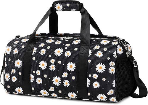 Dance Bag for Girls Corduroy Kids Duffel Bag Ballet Bag for Girls Teen Women Sports Gym Bag Water Resistant Travel Duffle Bags with Shoes Compartment(black daisy)
