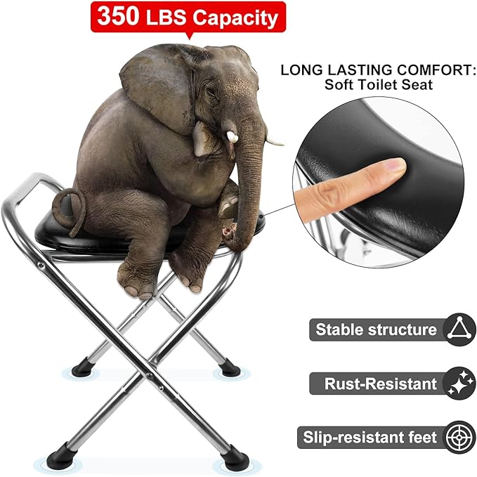 BLIKA Upgraded Portable Toilet for Camping, 350LBS Weight Capacity Portable Camping Toilet, Folding Toilet, Stainless Steel Portable Toilet with Soft Seat, Portable Toilet Travel Toilet Car Toilet