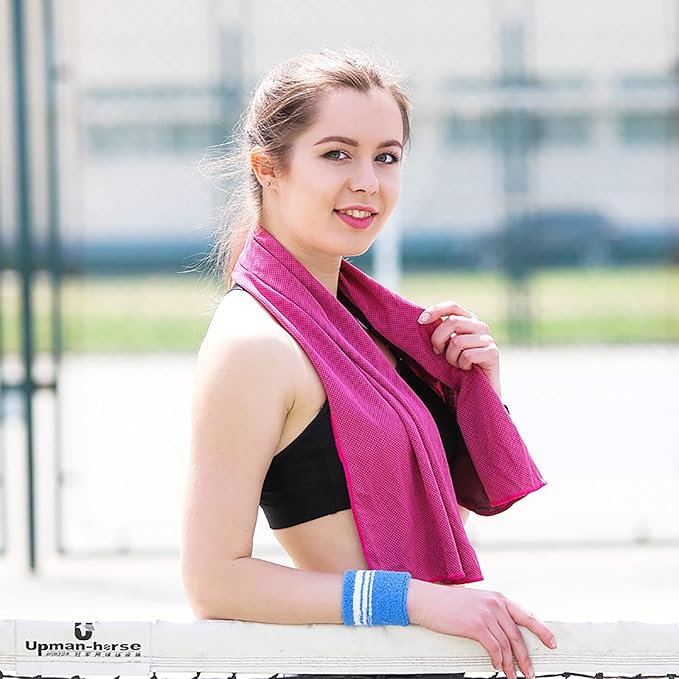 10 Pack Cooling Towels Bulk Microfiber Ice Towel Quick Dry Breathable Chilly Sweat Towel Stay Cool Towel for Neck Face Yoga Gym Workout Running Pilates Beach with Carabin Bag, 40x12'', Rose