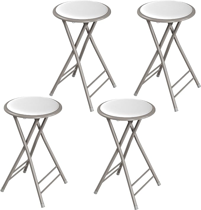 Lavish Home Set of 4 Counter Height Bar Stools - 24-Inch Backless Folding Chairs with 225lb Capacity for Kitchen, Rec Room, or Game Room (White)