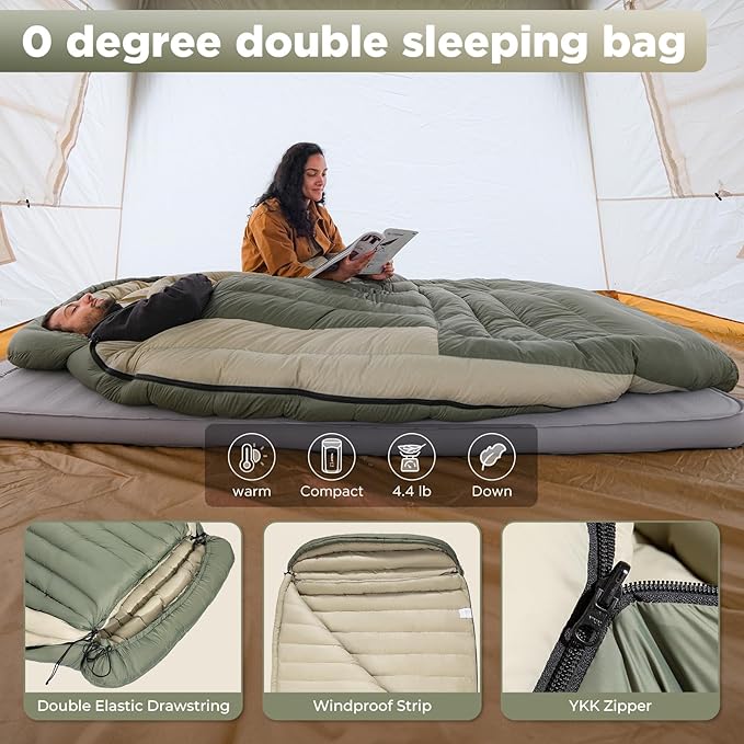 ATEPA 0 Degree Sleeping Bag, 700FP 23℉ / 30.2℉ Down Mummy Cold Weather Double Lightweight Wide XL Sleeping Bags with Compression Sack for Camping Backpacking Hiking