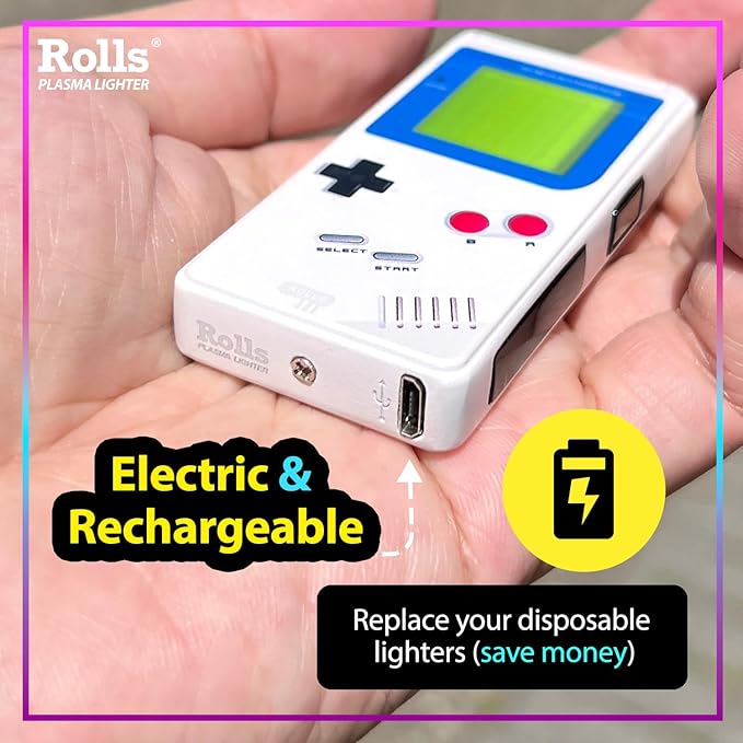 Rolls Electric Lighter - USB Rechargeable Cool Lighters - Retro Gamer Gifts for Men - Windproof Electronic Arc Lighter - Candle Lighter - Custom Unique Gadgets - by Rolls Plasma Lighter (Blue)