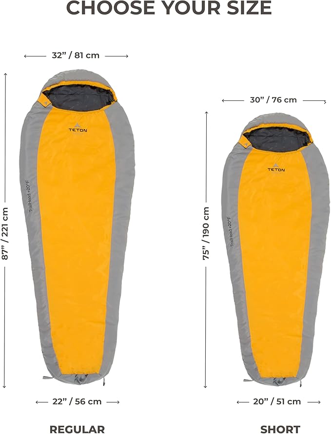Teton 20F and 5F Degree Sleeping Bag; Lightweight, Warm Weather Mummy Sleeping Bags for Adults and Kids, Camping, Backpacking, Hiking