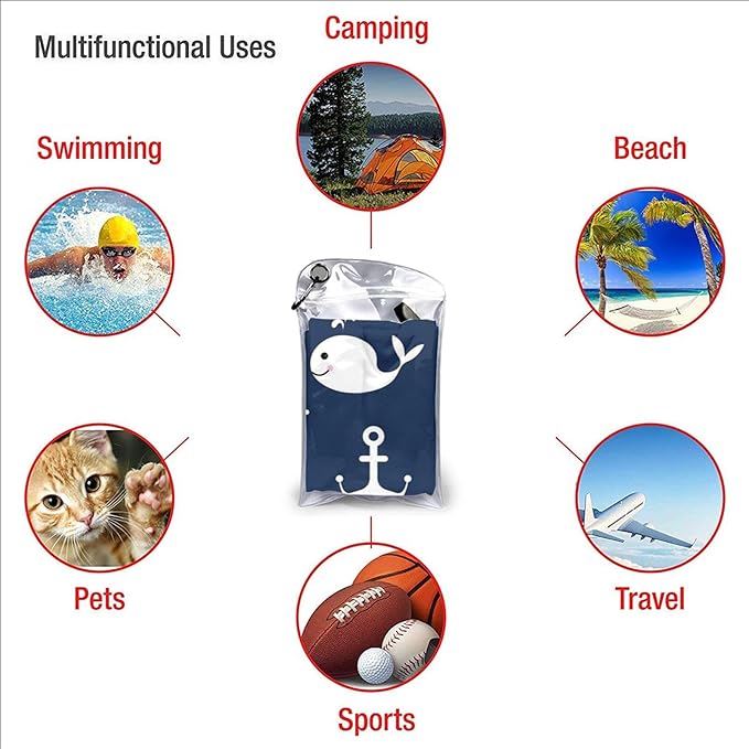 Nautical Whale Microfiber Travel Towel Quick Dry Swim Gym Towel 31.5 X 15.8 Inch Absorbent with Loop Hand Towels for Kids Adults Camping Hiking Sports