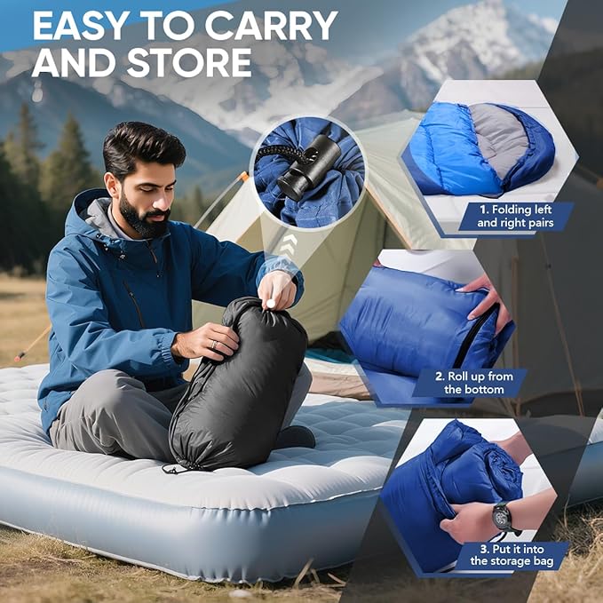 OBTANIM Sleeping Bags Portable Waterproof Camping Sleeping Bag for Adults Kids 4 Seasons Cold Weather or Warm Backpacking Hiking Mountaineering Indoor Outdoor Use
