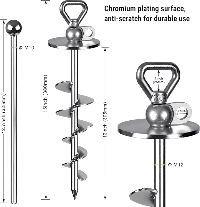 SELEWARE Dog Tie Out Stake Outdoor Anti-Rust Ground Anchor for Large Dogs up to 220 lbs, Free Swivel Dog Stake Dog Camping Gear Twist Rod Included Silver