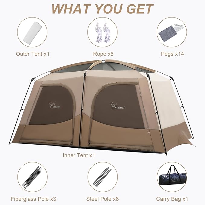 Vidalido Tents,3-4 Person Camping Tent with Extended Vestibule,Weather Resistant Family Tents with Breathable Mesh Windows,Easy Install Waterproof Outdoor Tent for Backpacking and Camping Hiking