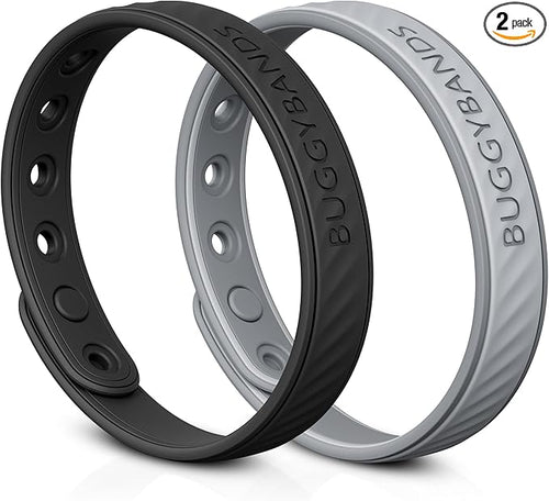 Mosquito Repellent Bracelets, 2 Pack Silicone Mosquito Repellent Bands with DEET Free, Natural & Waterproof Bug Wristbands for Kids and Adults, Outdoor Traveling Protection (Black&Grey)