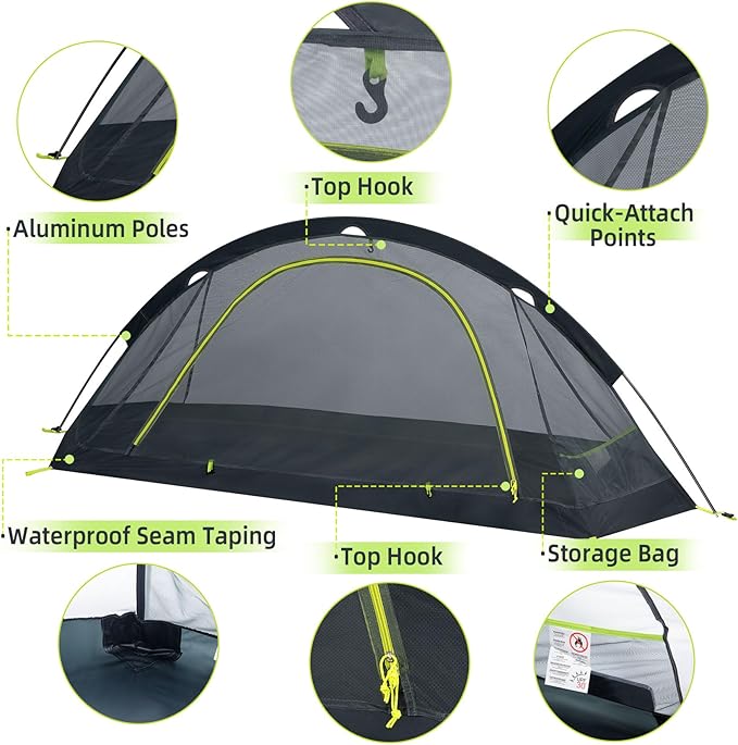 1 Person Backpacking Tent for Camping – Waterproof Windproof Camping Tents, Lightweight Single Pole Tent for Motorcycle, Hiking, Bicycle, Outdoor