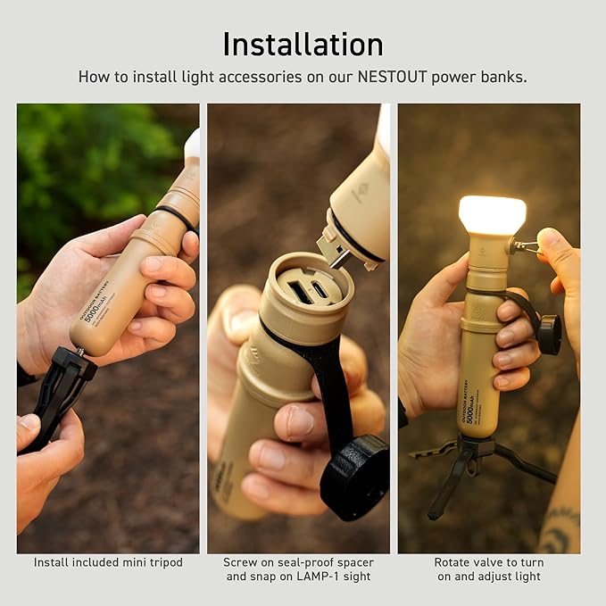 ELECOM NESTOUT Outdoor Camping LED Panel Flashlight w/ Mini Tripod, Dimmable USB Powered LED Light, IP44 Water Dust Resistant, 30-1000 Lumen, Portable Lantern for NESTOUT Power Bank, Beige (Flash-1)