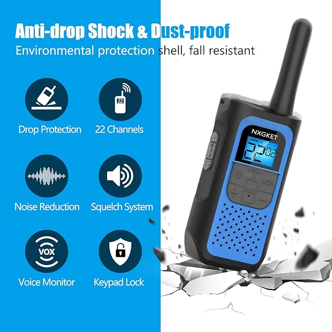 Walkie Talkies Long Rnage for Adults NOAA Wether Alert, Rechargeable Walkie Talkie 2 Way Radios 22 Channels VOX Scan with Li-ion Battery USB-C Cable Family Camping Hiking, 2 Pack