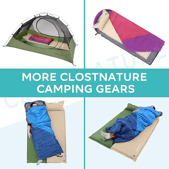 Clostnature Self Inflating Sleeping Pad for Camping - 1.5/2/3 inch Camping Pad, Lightweight Inflatable Camping Mattress Pad, Insulated Foam Sleeping Mat for Backpacking, Tent, Hammock