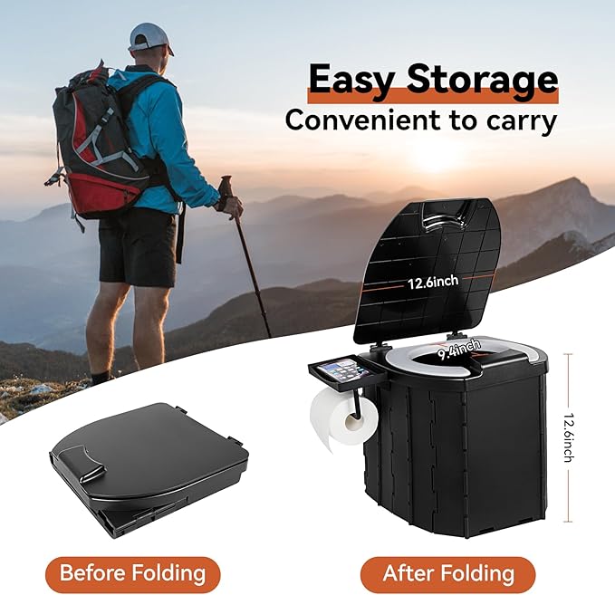 Portable Camping Toilet Upgraded Soft Camp Toilet Seat with Paper Holder- Travel Potty Perfect for Emergency Preparedness, Backcountry, Car, Boat, Road Trips.