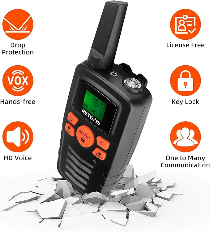 Retevis RA35 Walkie Talkie for Adults Kids, Long Range Walkie Talkies, Family 2 Way Radio 22 FRS Channels with LED Flashlight VOX LCD Display, for Women Kids Camping Hiking Cruise Ship(4 Pcs)